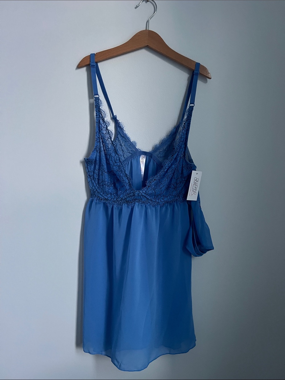Gilligan & O'Malley | Blue Lace & Chiffon Chemise and Matching Thong NWT Small